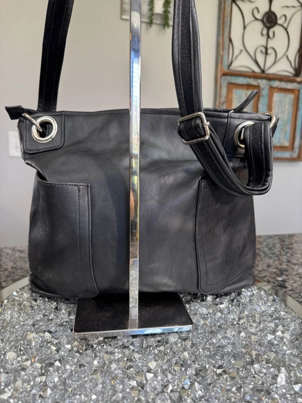 Rossetti Black faux Leather Shoulder Bag - Classic Everyday Tote